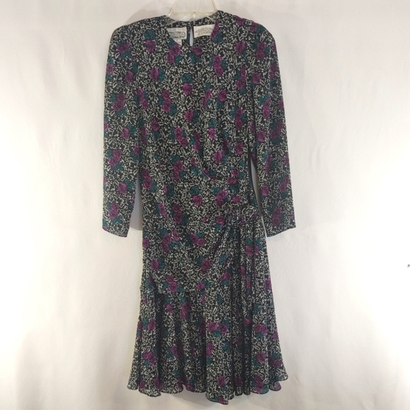 Vintage 80's Liz Robert Petites Elegant Feminine Floral Dress Size 6 Petite - Picture 9 of 9